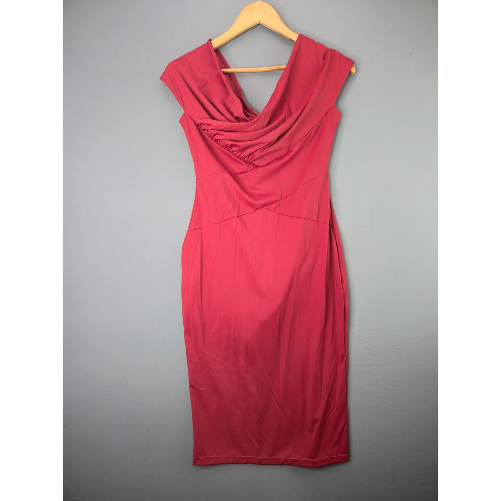 Popilush Shapewear Dress Cowl Neck Bodycon Midi Large Red Ruched Sleeveless NWT